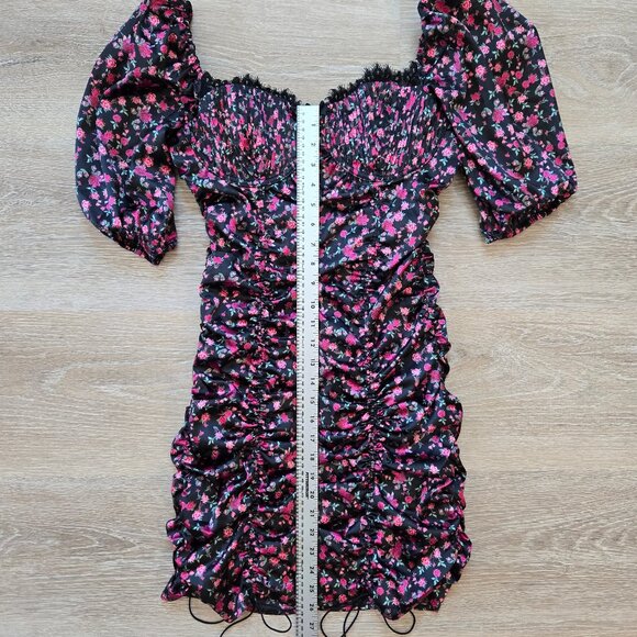 For Love & Lemons Melrose Puff Sleeve Satin Floral Bustier Mini Dress Sexy Small - Picture 6 of 17